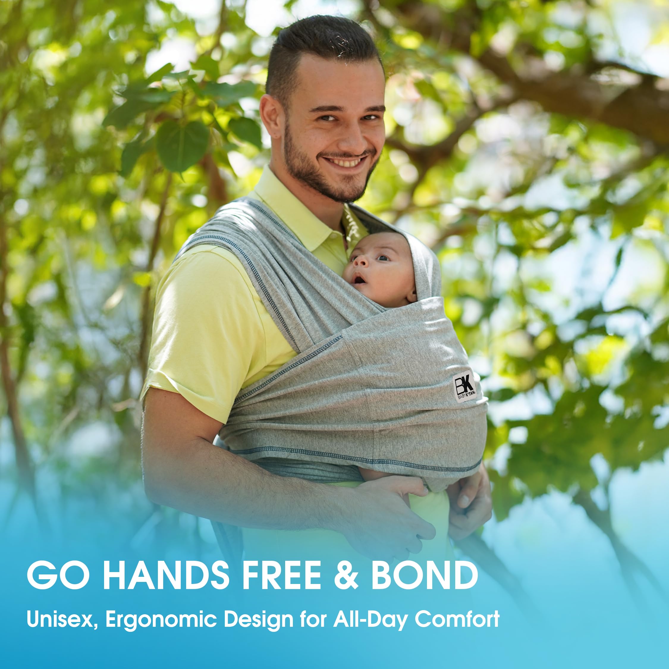Baby K'tan compact fold fits in diaper bag for easy on-the-go use.