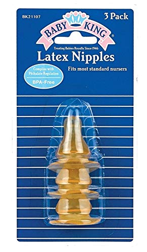Baby King latex nipples 3-pack for standard nursers, BPA-free and phthalate-free