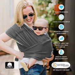 Baby K'tan Breeze hip-healthy design supports secure infant seating.