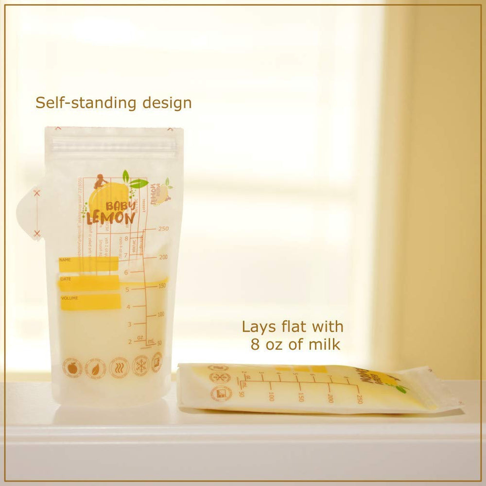 Baby Lemon freezer-safe BPA-free bags for safe storage.