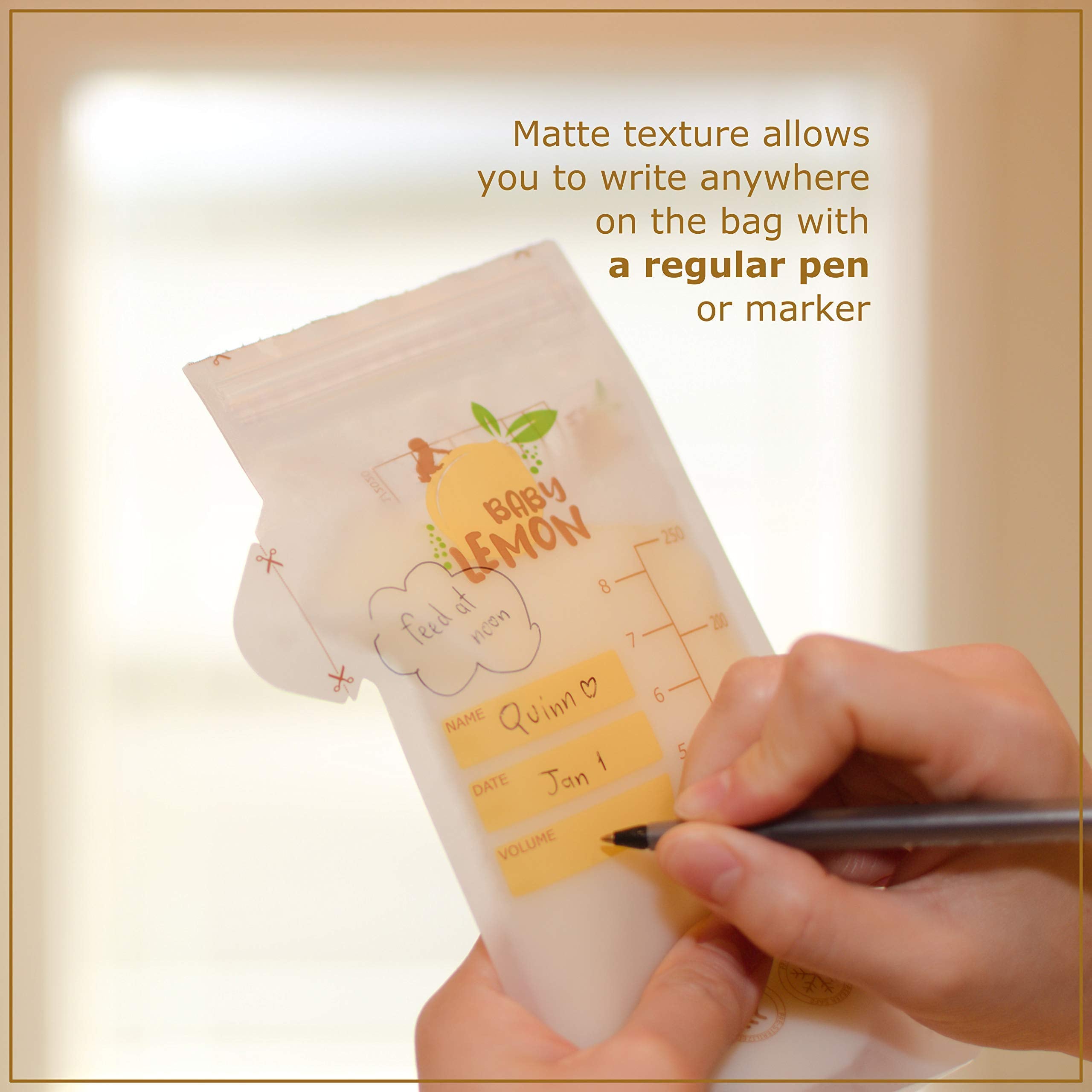 Baby Lemon perforated top provides straight opening for labeling.