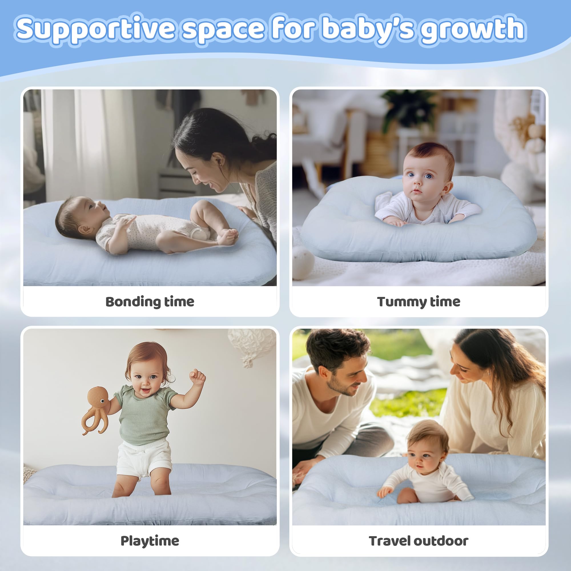 Baby Lounger machine washable design makes quick cleanup easy after messes.