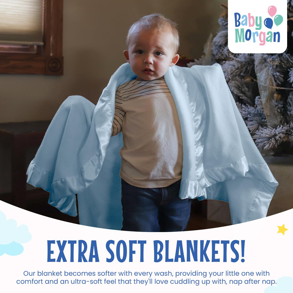 Baby Morgan waffle blanket on crib demonstrates soft, breathable warmth for naps.