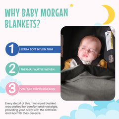 Baby Morgan waffle blanket nylon trim edge highlights durable finish for daily use.