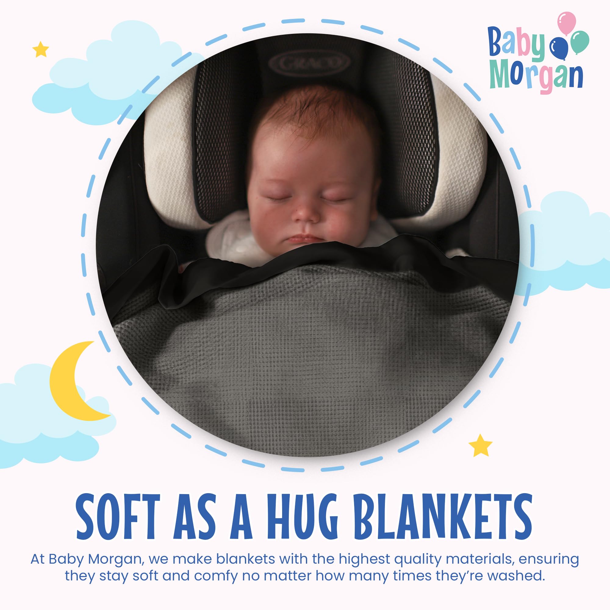 Baby Morgan thermal waffle blanket texture closeup shows plush softness for naps.