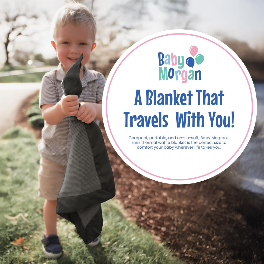 Baby Morgan thermal waffle blanket travel-compact highlights easy packing for naps away from home.