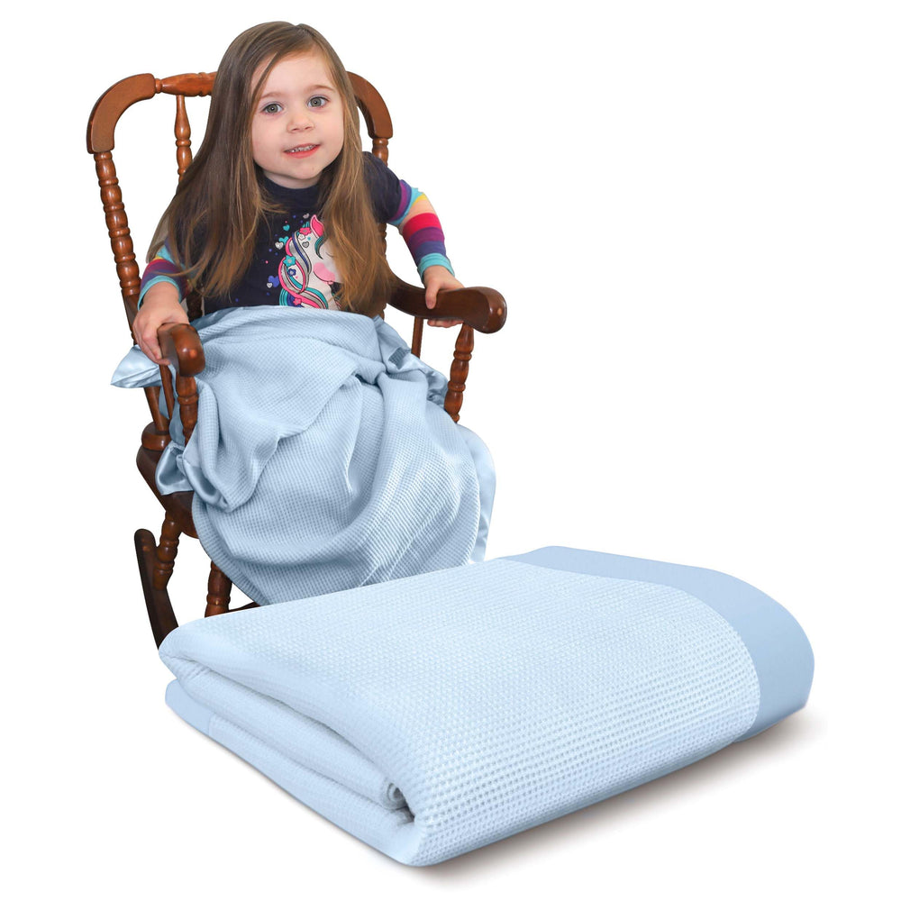 Baby Morgan thermal waffle blanket close-up shows plush texture and warmth.
