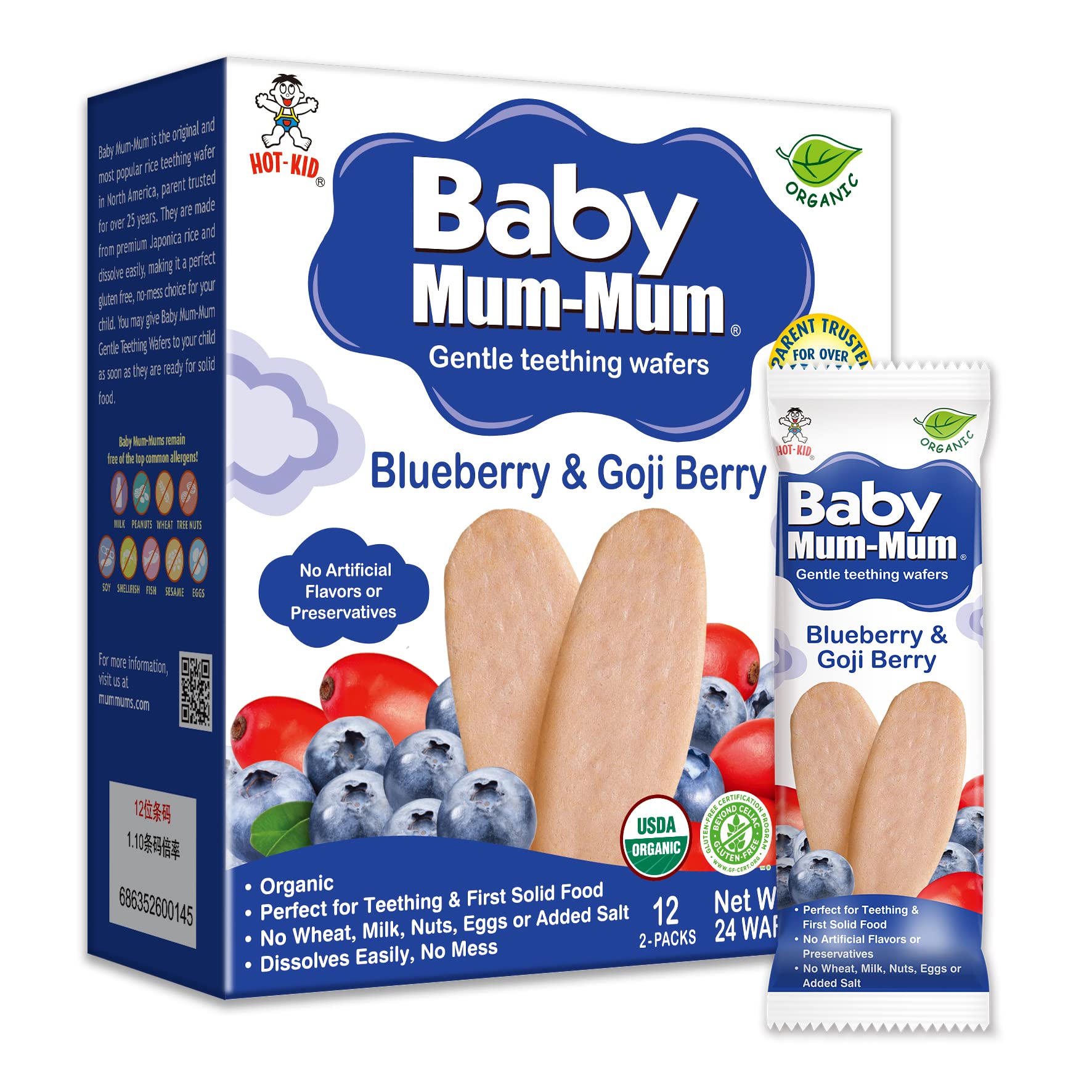 Baby Mum-Mum Hot-Kid rice rusks blueberry goji pack6 hero – convenient teething snack for on-the-go moms.