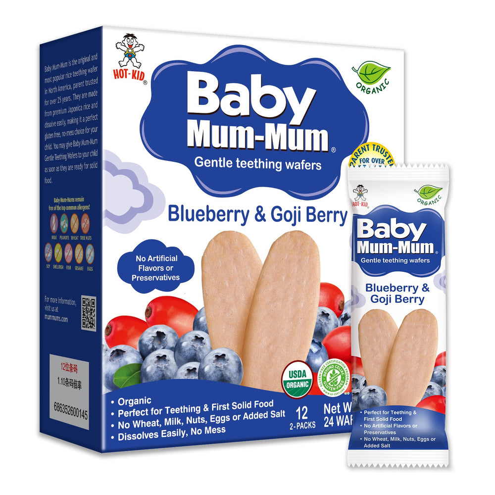 Baby Mum-Mum Hot-Kid rice rusks blueberry goji pack6 hero – convenient teething snack for on-the-go moms.