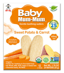 Baby Mum-Mum Hot-Kid Rice Rusks texture close-up shows dissolvable, mess-free feeding.