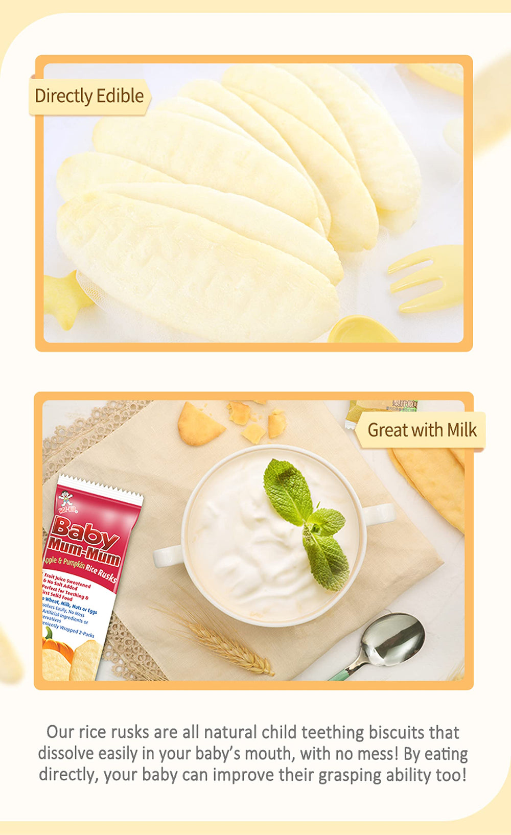 Baby Mum-Mum no-mess snack use – dissolves with minimal crumb mess.