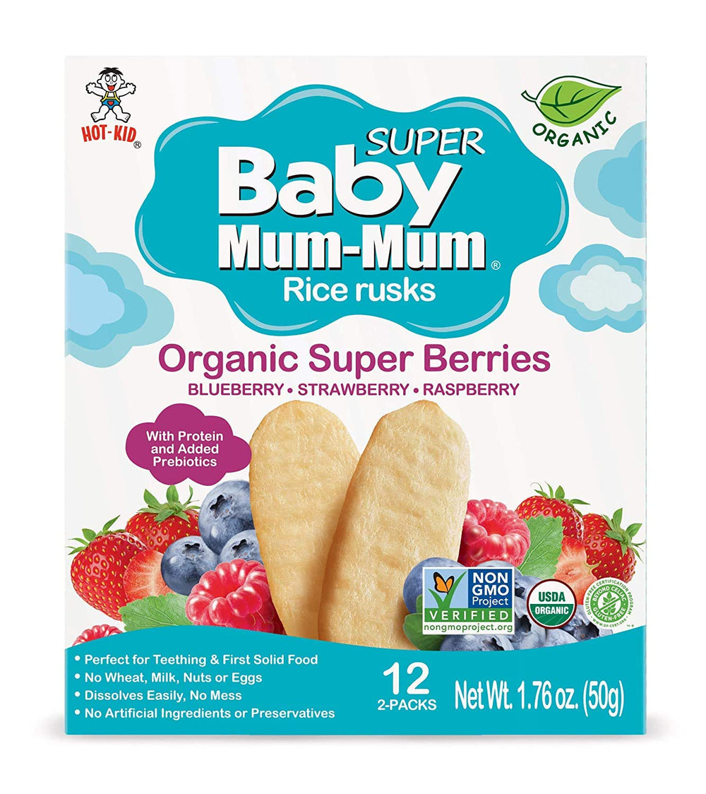 Baby Mum-Mum Organic Teething Crackers Berry allergen-free label visible