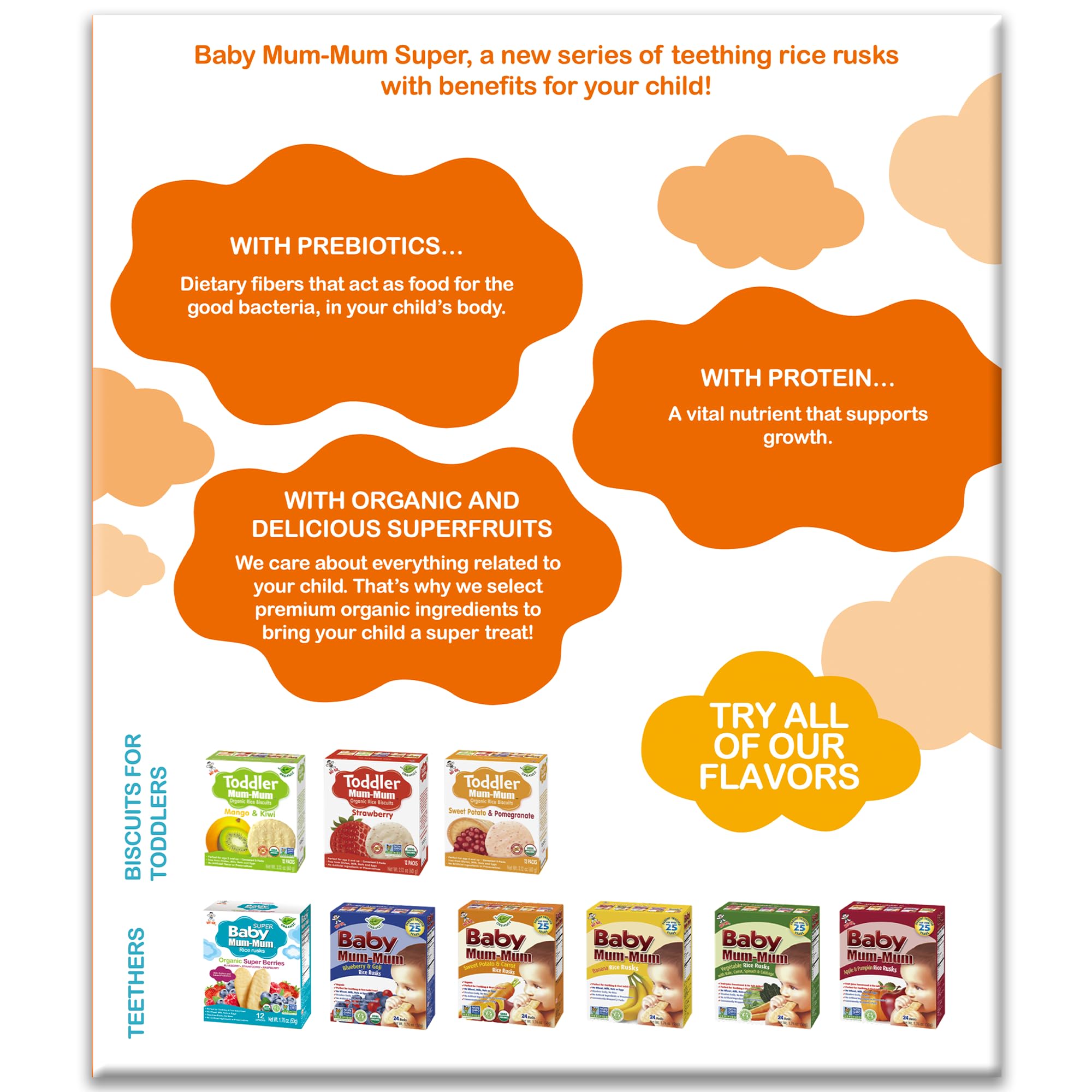 Baby Mum-Mum teething crackers dissolving in mouth demonstrates gentle relief during early solids.