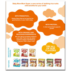 Baby Mum-Mum teething crackers dissolving in mouth demonstrates gentle relief during early solids.