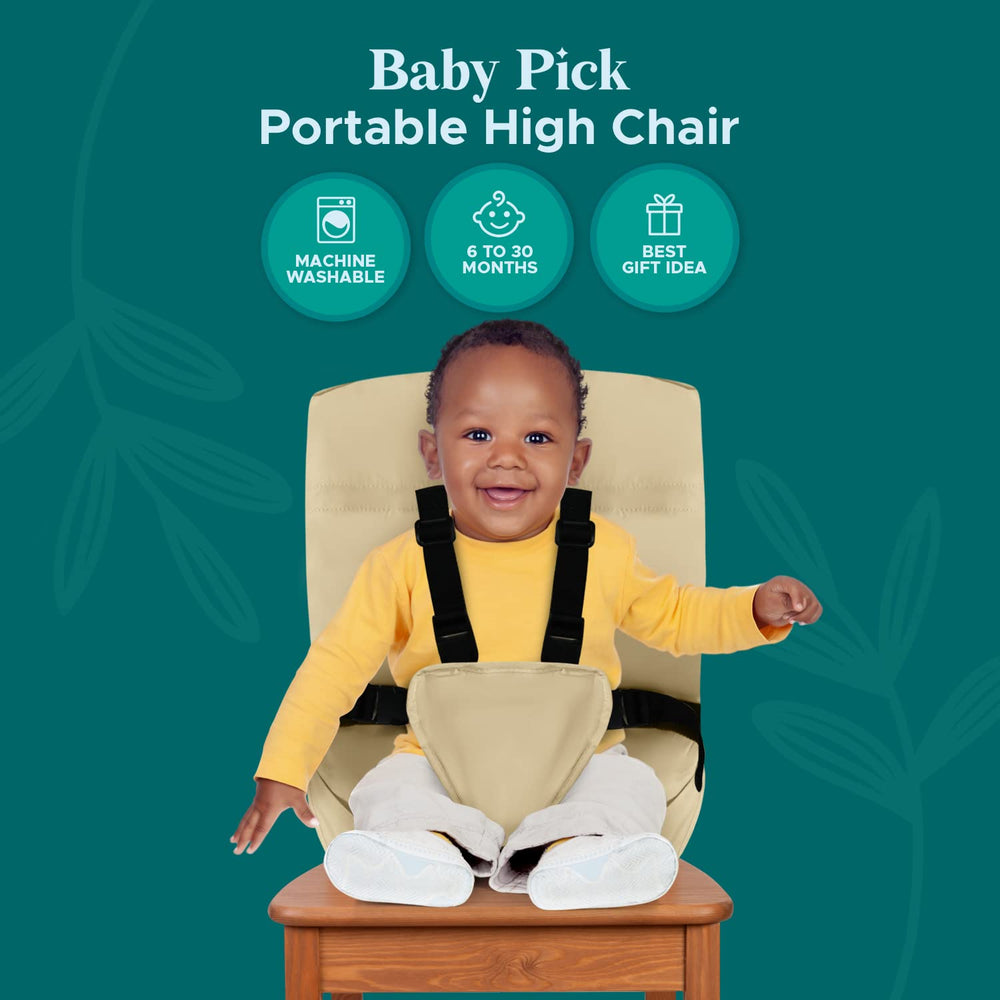Baby Pick foldable high chair travel-friendly beige compact design