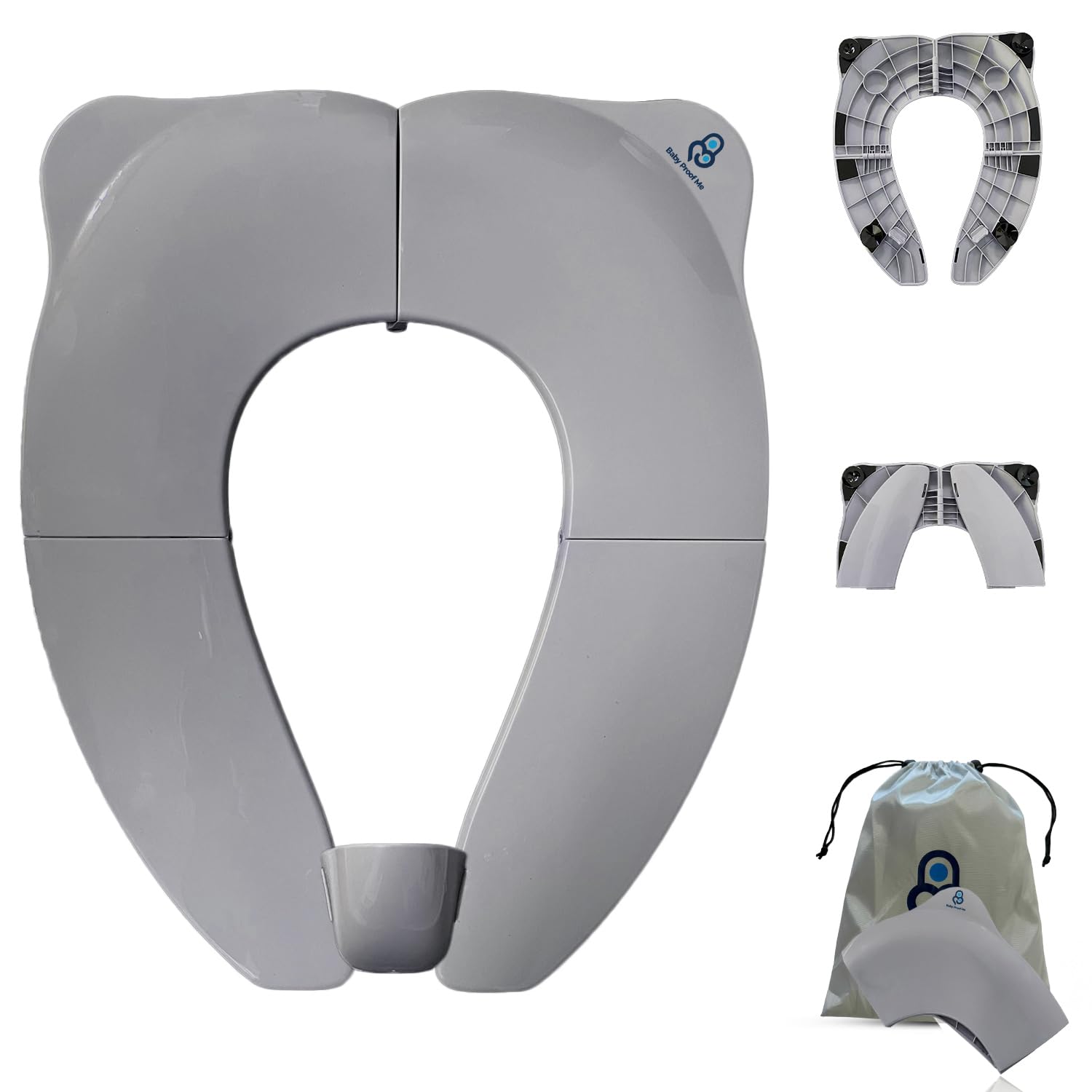 Baby Proof Me Essentials potty seat folded-compact for travel-friendly potty training.