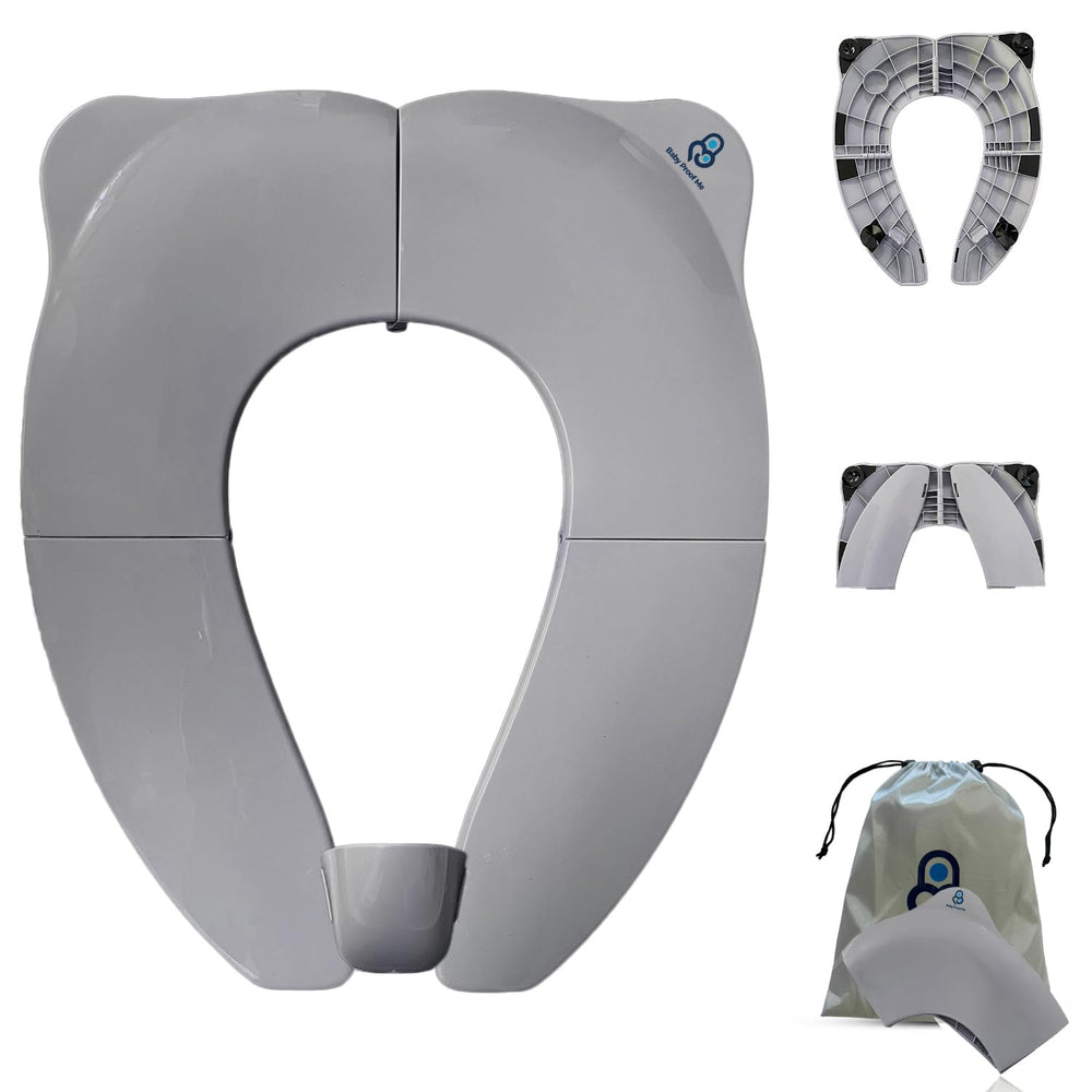 Baby Proof Me Essentials potty seat folded-compact for travel-friendly potty training.