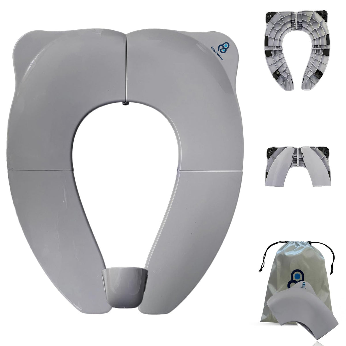 Baby Proof Me Essentials potty seat folded-compact for travel-friendly potty training.