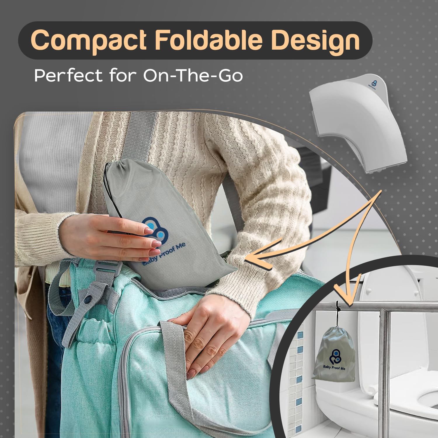 Baby Proof Me Essentials potty seat universal attachment fits most standard toilets.
