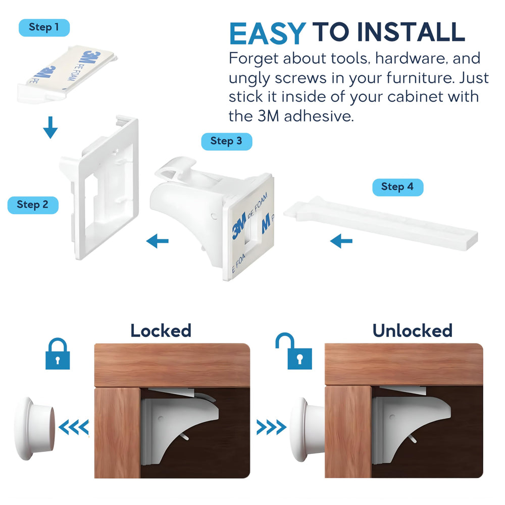 Baby Proof Me in-use kitchen-drawer lock demonstrates everyday safety for curious toddlers