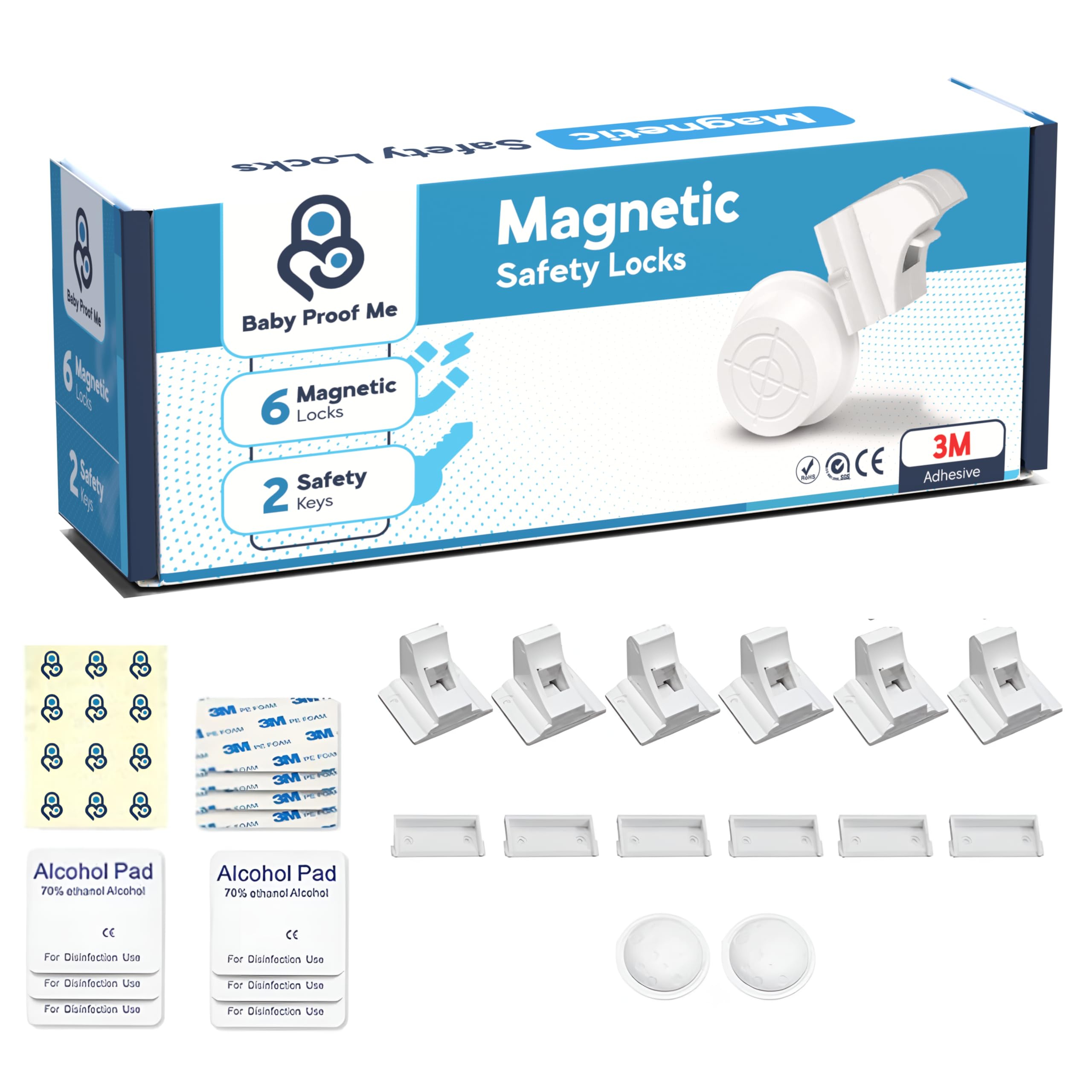Baby Proof Me magnetic safety lock kit front view for easy childproofing cabinets