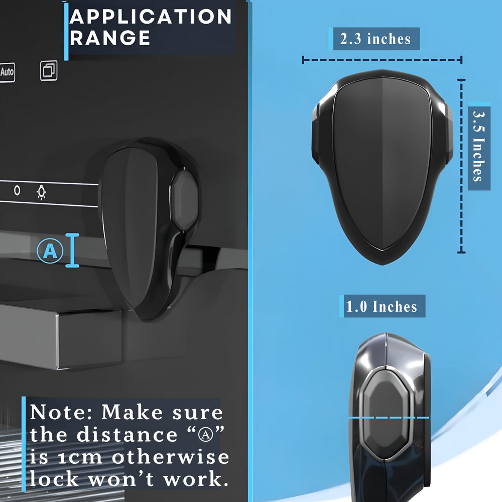 Baby Proof Me oven lock double-button design for easier one-handed use.