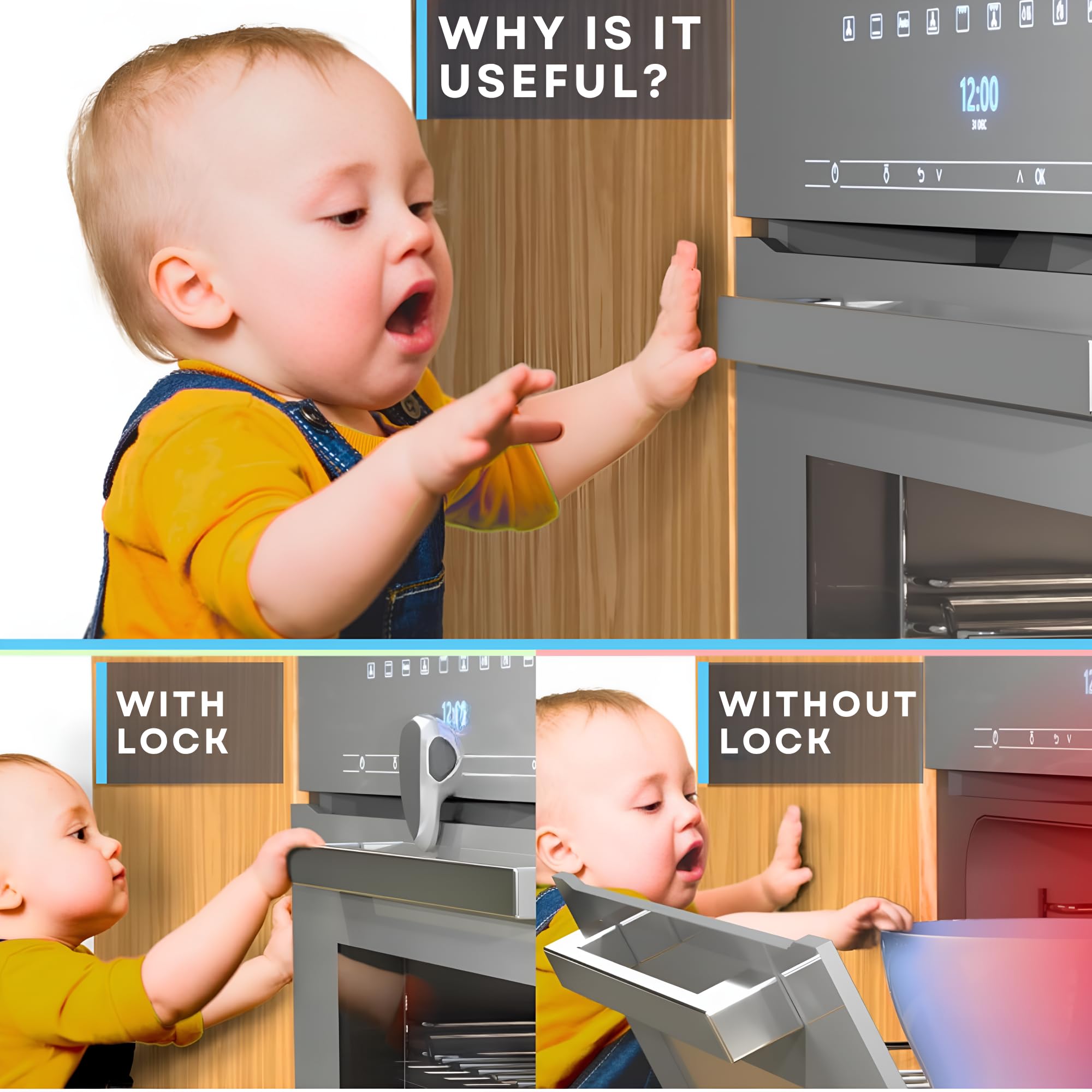 Baby Proof Me oven lock durable white design complements kitchen décor
