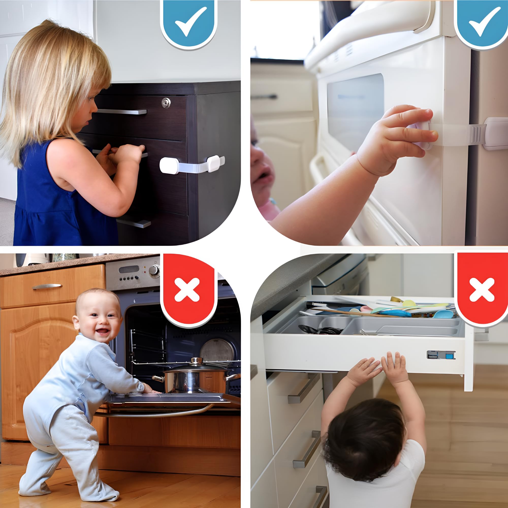 Baby Proof Me trash can lock reduces reach to waste and cleaners.