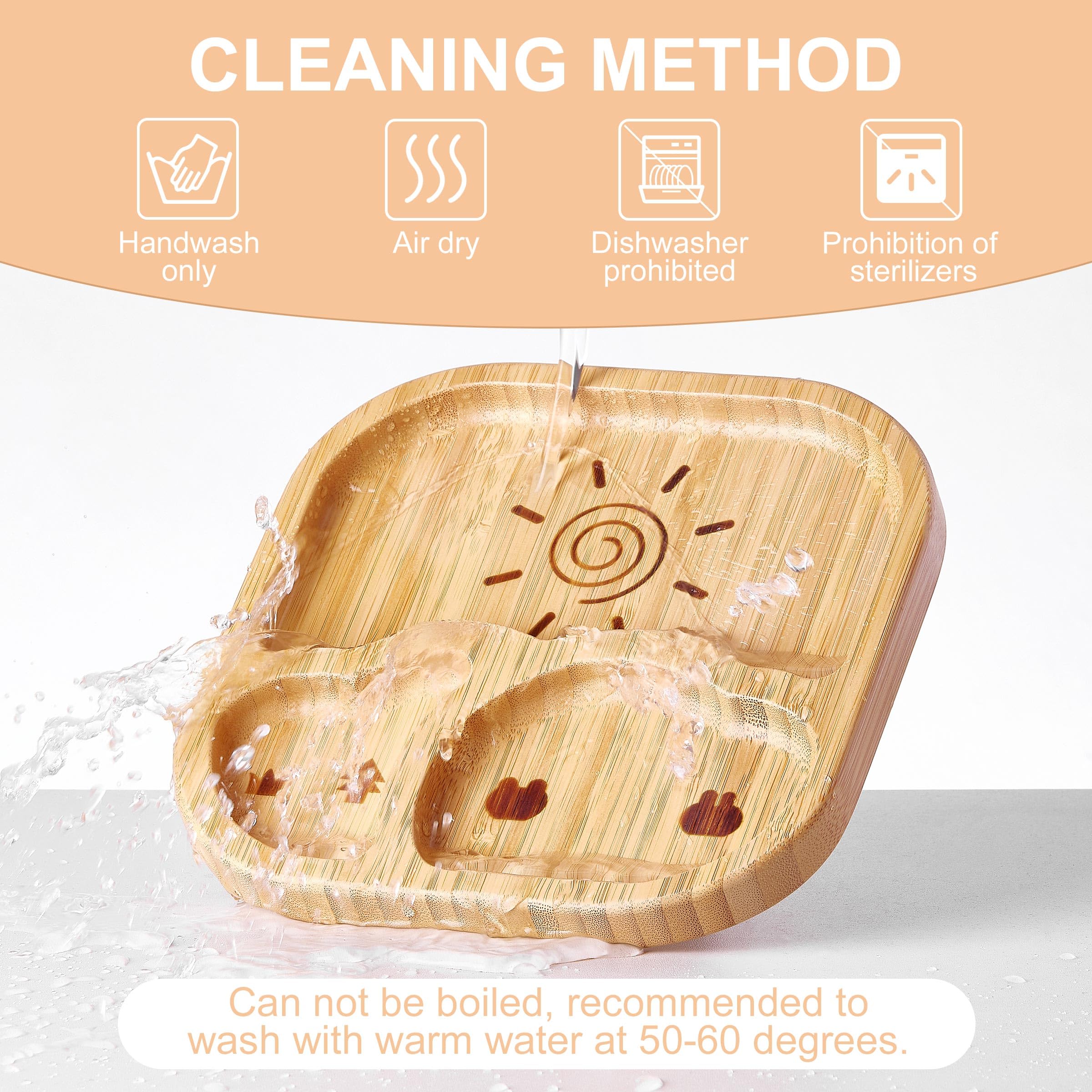 BABY REMEMBER non-slip bottom keeps plates securely on smooth surfaces.