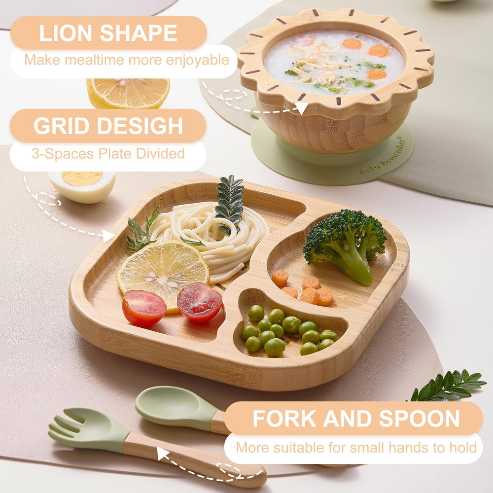BABY REMEMBER prairie-style divided plate helps balance meals during early feeding.