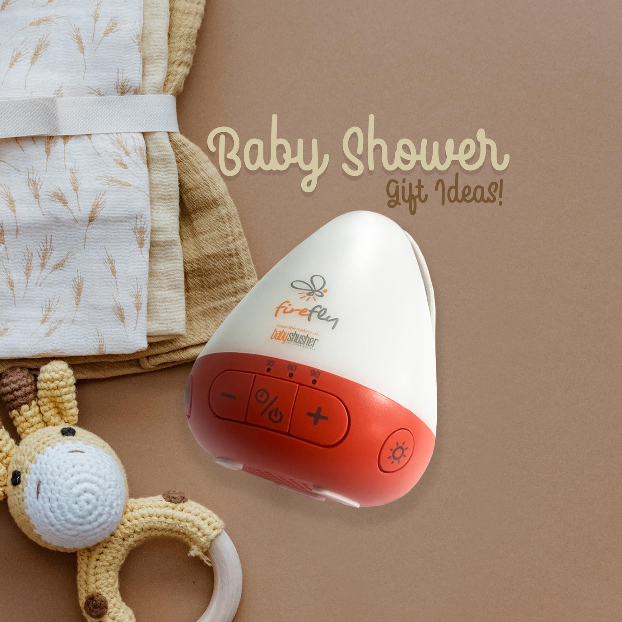 Baby Shusher Firefly dimmable light offers a gentle sunset glow.