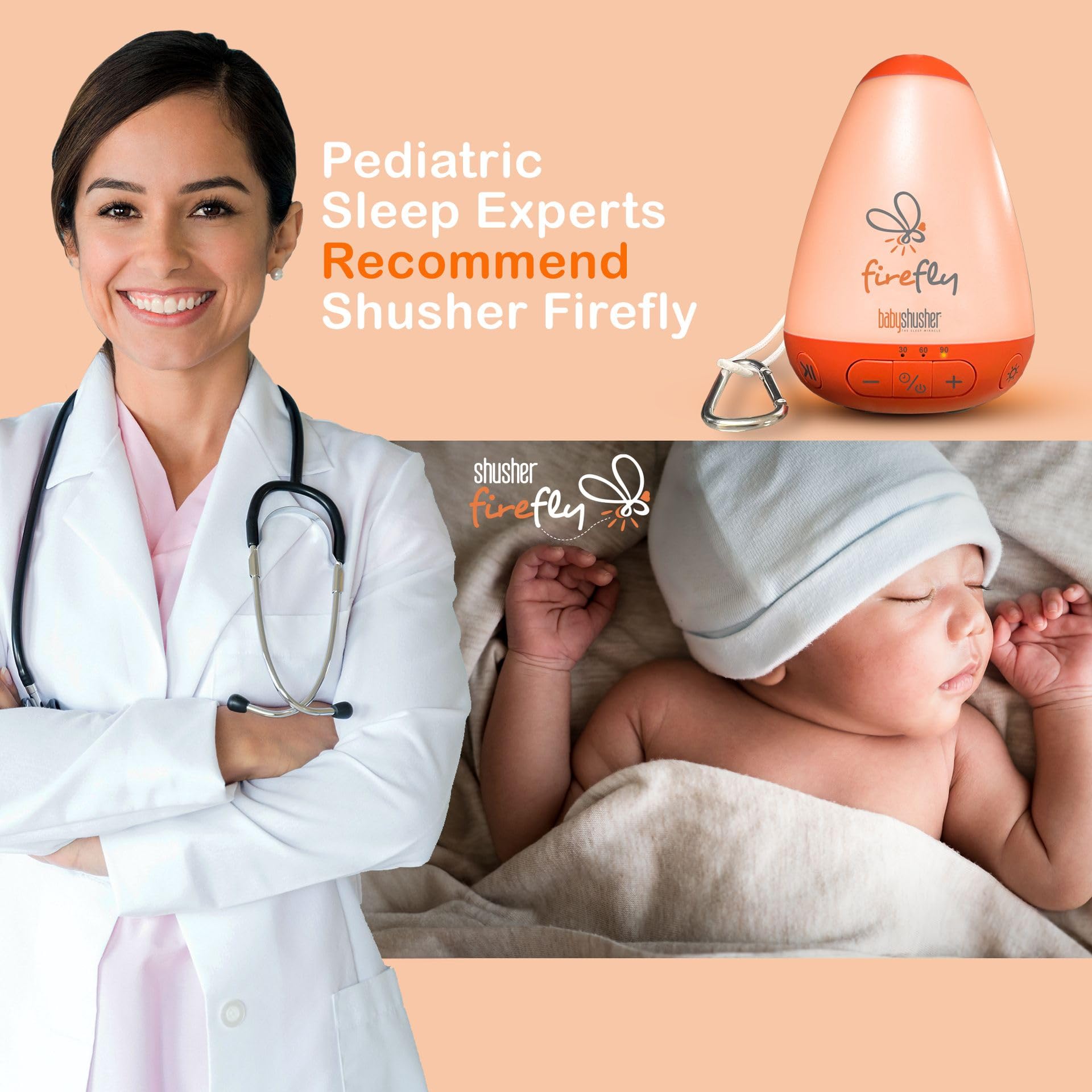Baby Shusher Firefly with adjustable timer for flexible soothing sessions.