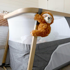 Baby Shusher Sloth crib-hanging hook securely attaches to crib