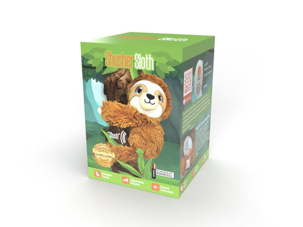 Baby Shusher Sloth cry-sensor in action quietly restarts soothing shush