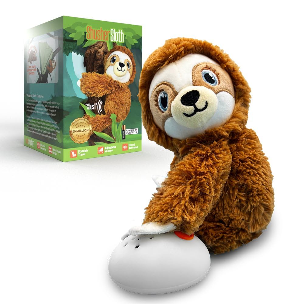 Baby Shusher Sloth plush close-up showing soft fur for comforting bedtime