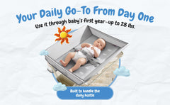 Baby Skye foldable diaper station open for quick diaper changes.