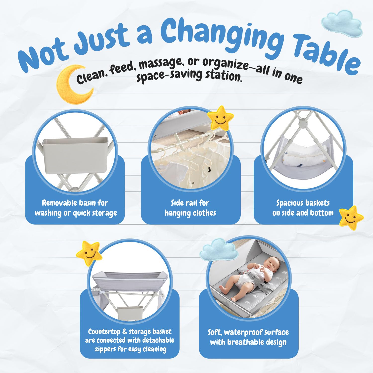 Baby Skye portable changing station folds for compact storage.