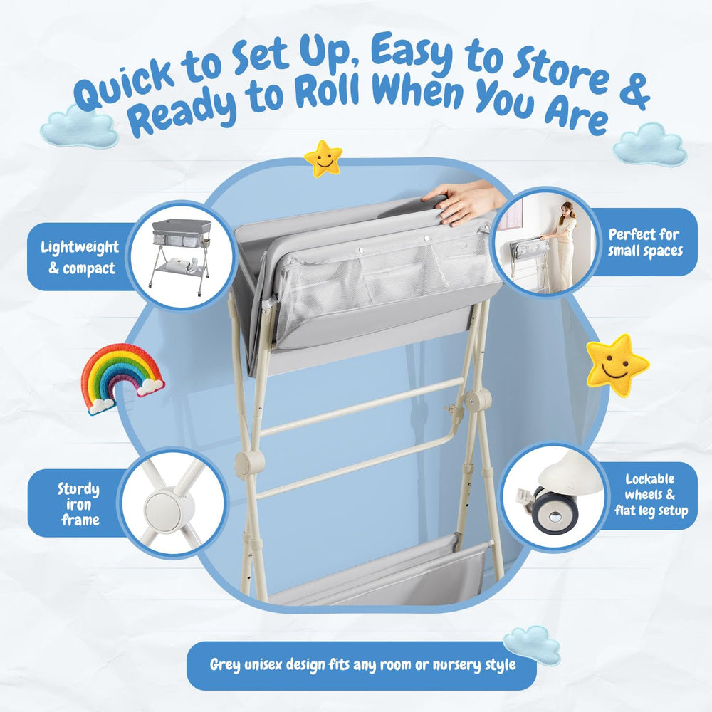 Baby Skye safety rails and waterproof surface for secure care.