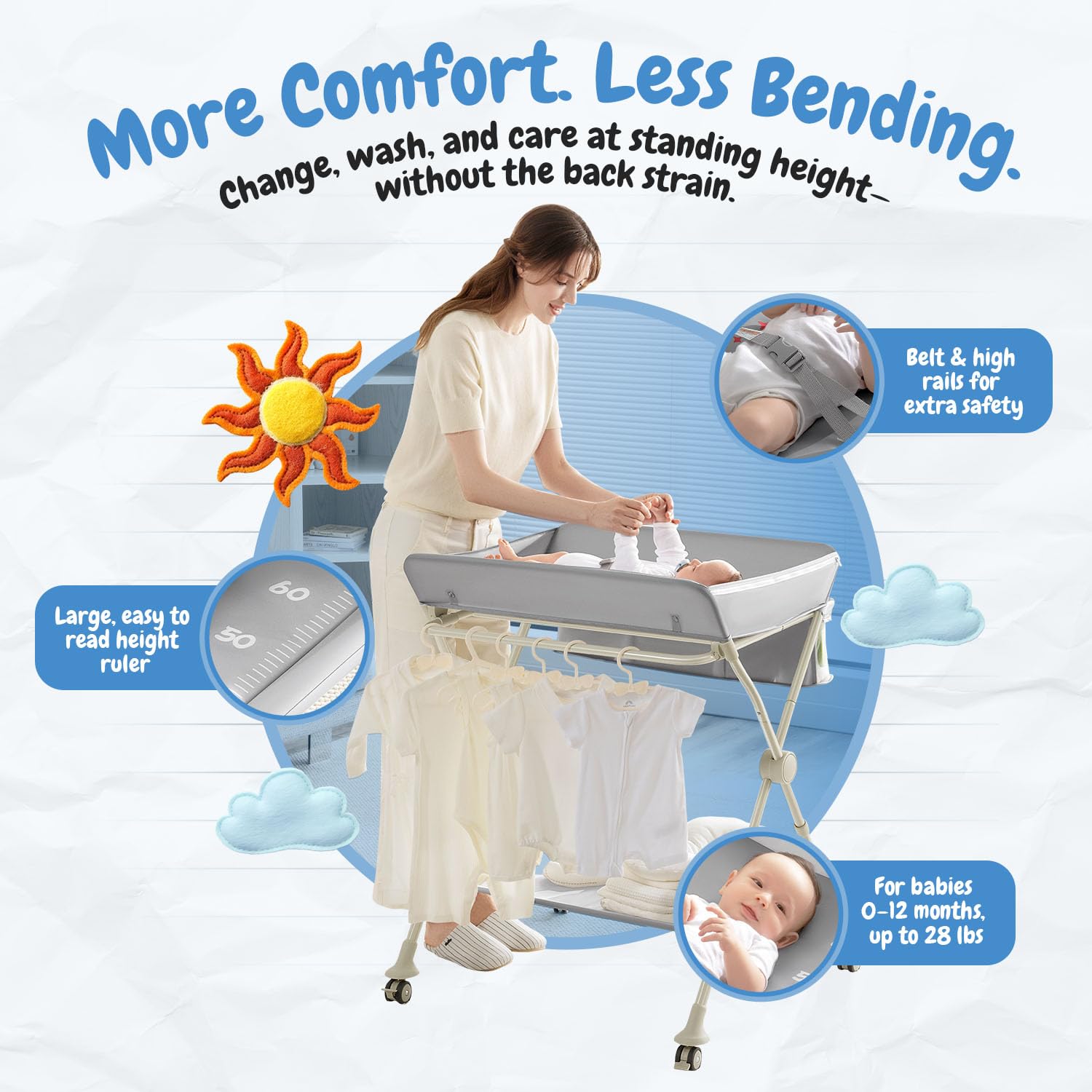 Baby Skye storage side basin for organizing wipes and essentials.