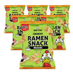 Baby Star Wasabi Wide Snack closeup showcasing bold flavor and satisfying crunch for snacking.