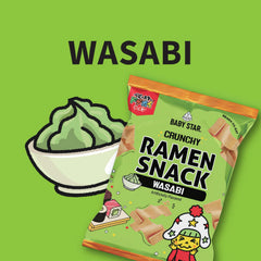 Baby Star Wasabi Wide Snack crunchy ramen textures ready for dips and bites.