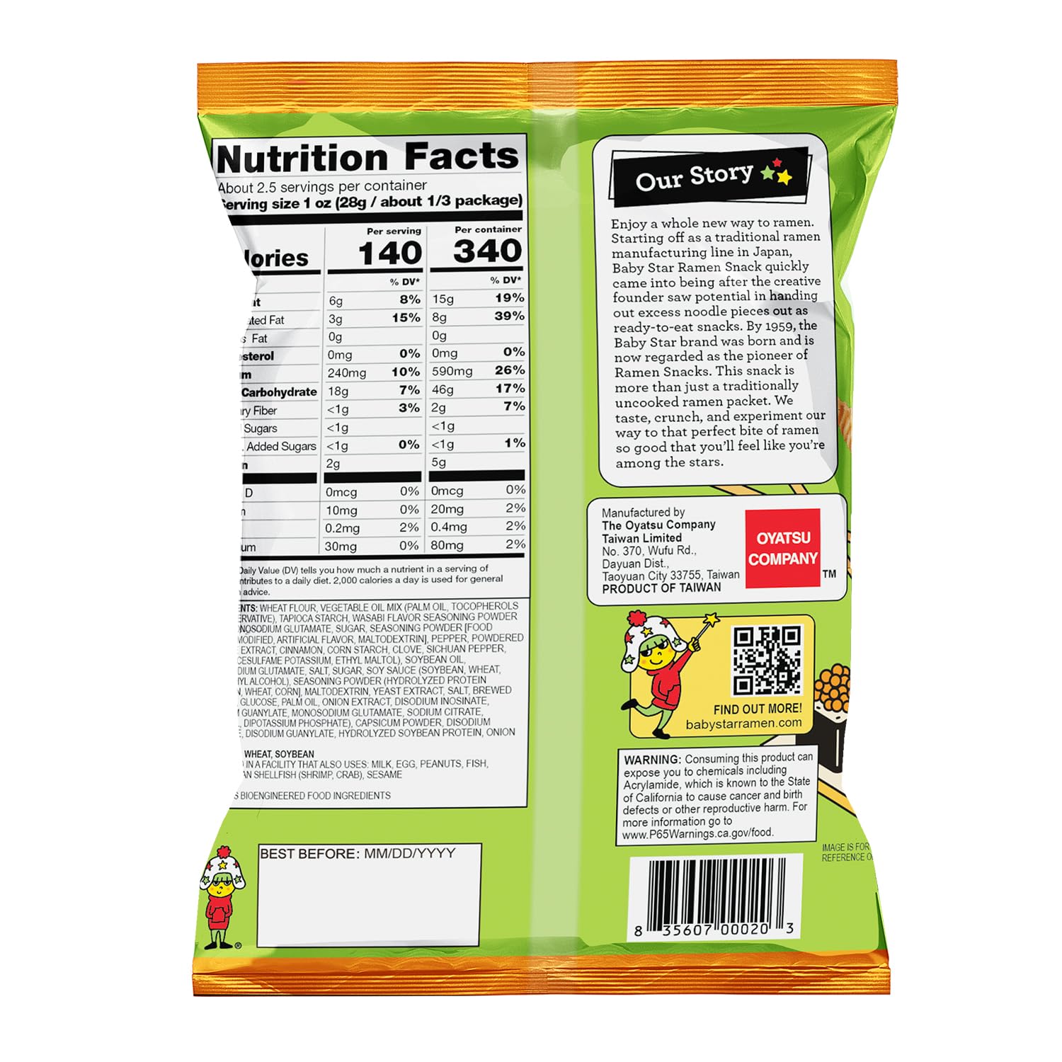 Baby Star Wasabi Wide Snack packaging for on-the-go sharing and convenience.