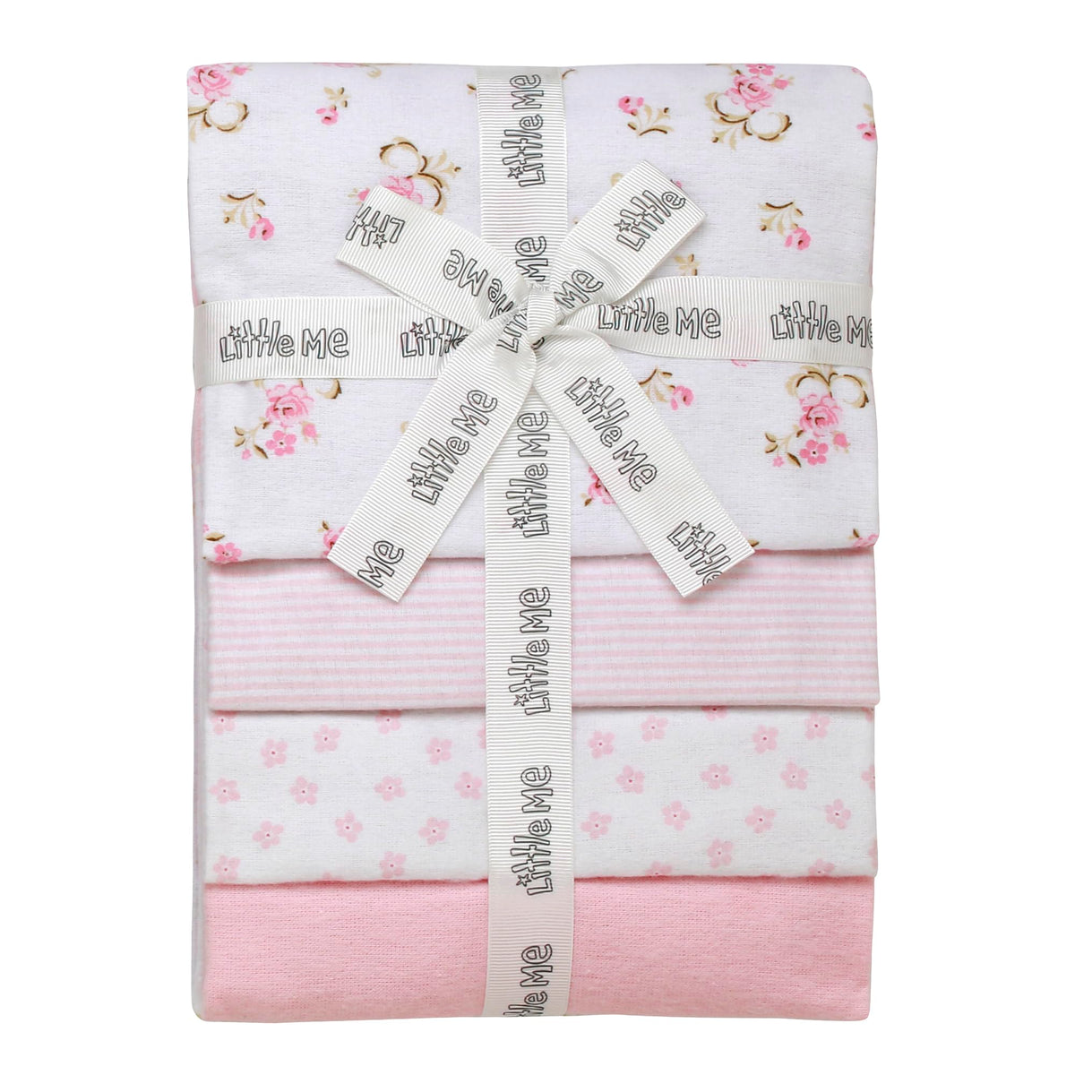 Baby Starters 4-pack flannel blankets in rose prints provide cozy warmth for newborns.