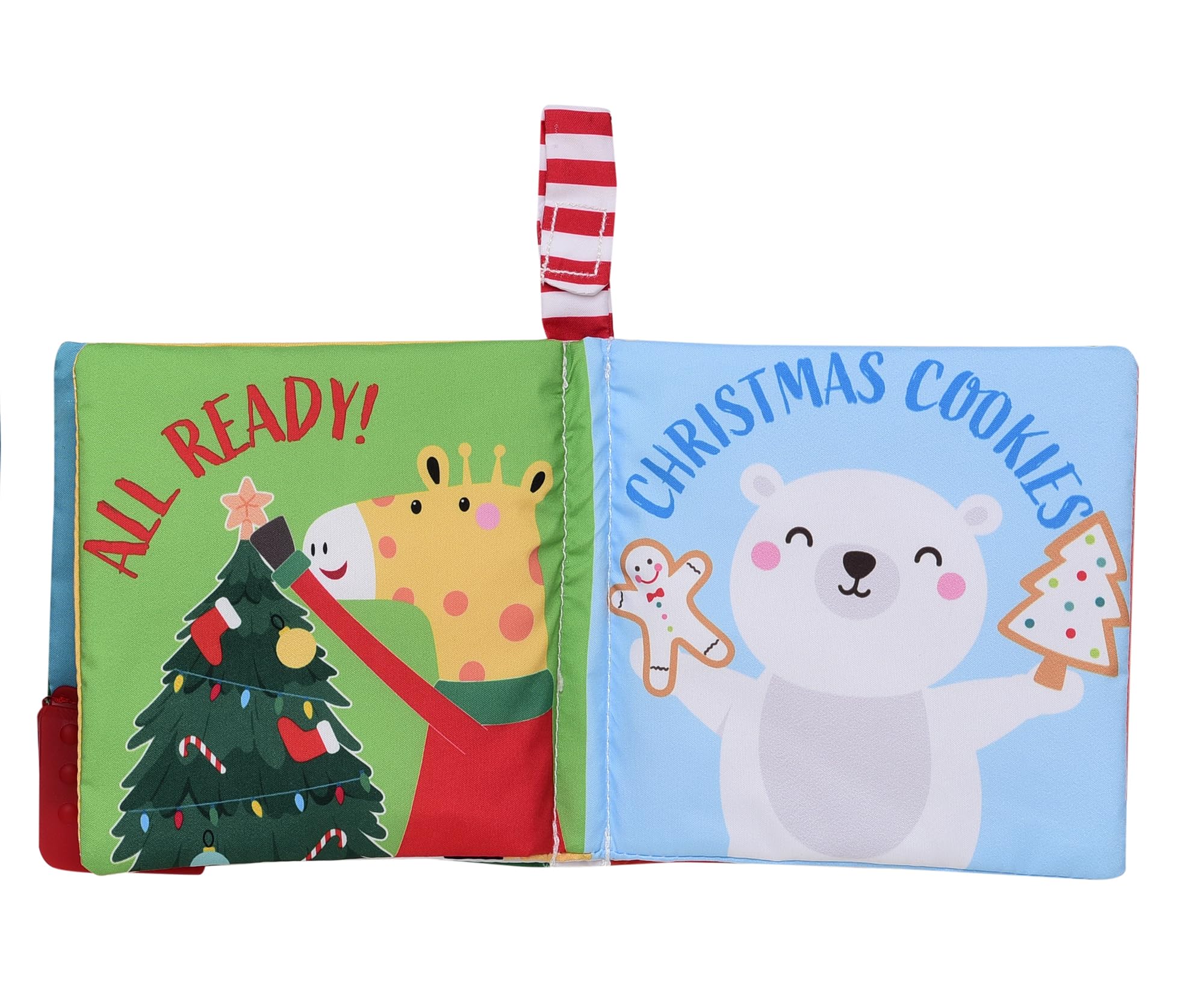 Baby Starters My First Christmas soft activity book in hand demonstrates portable learning during car rides