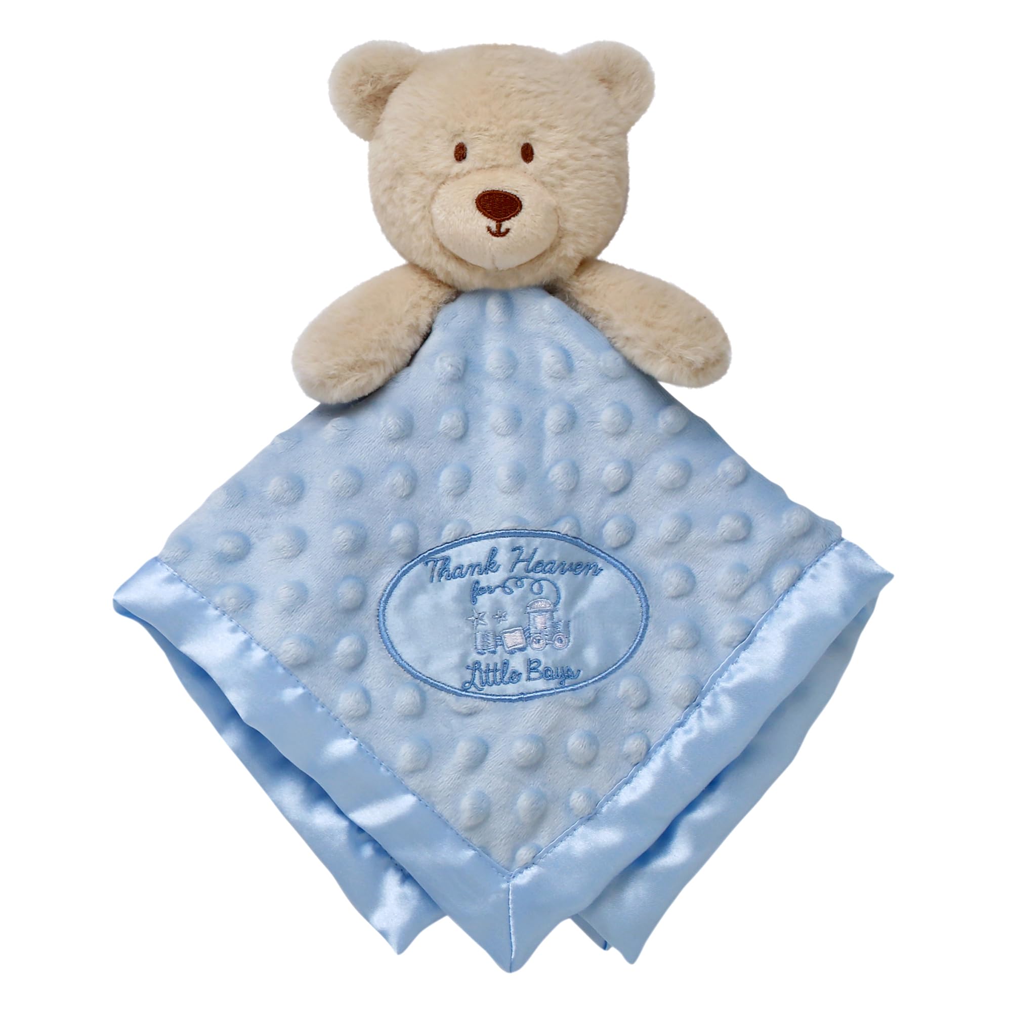 Baby Starters plush bear snuggle blanket blue cuddles with satin back for soothing tummy time.