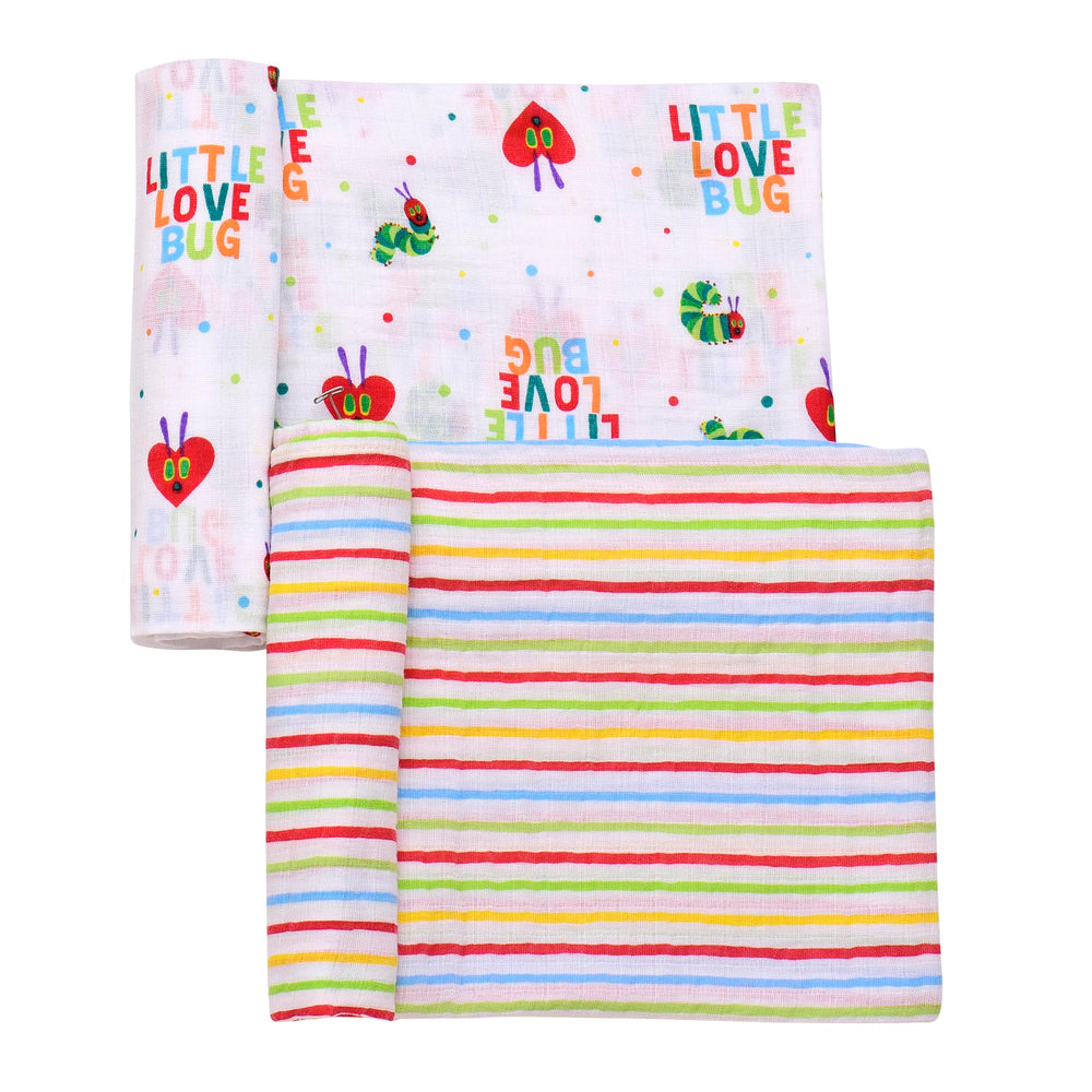 Baby Starters Very Hungry Caterpillar swaddle blanket offers cozy, breathable comfort for newborns.