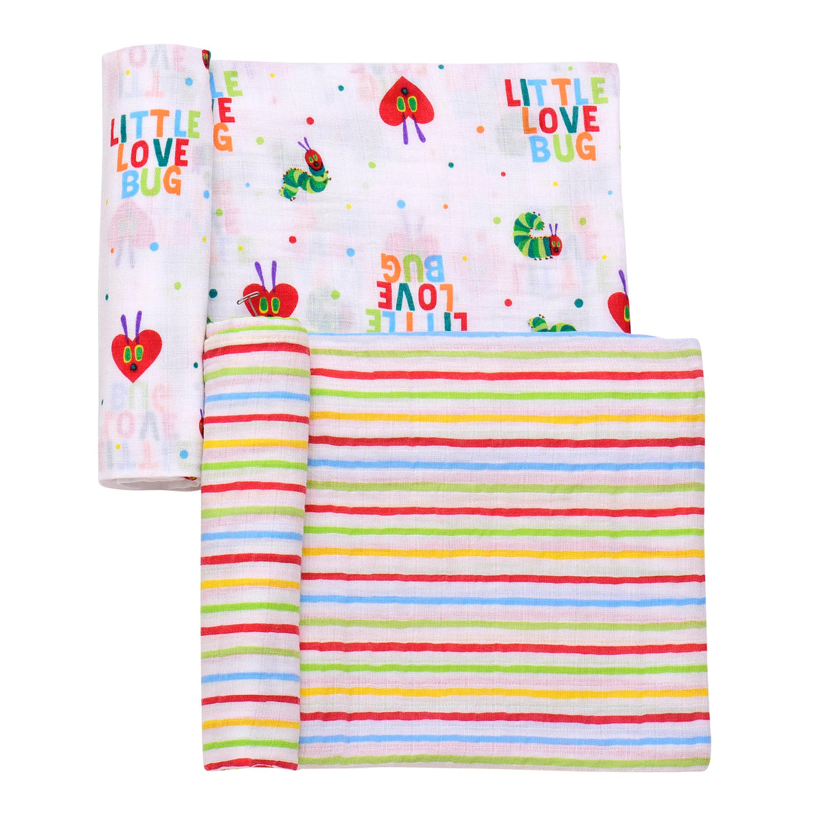 Baby Starters Very Hungry Caterpillar swaddle blanket offers cozy, breathable comfort for newborns.
