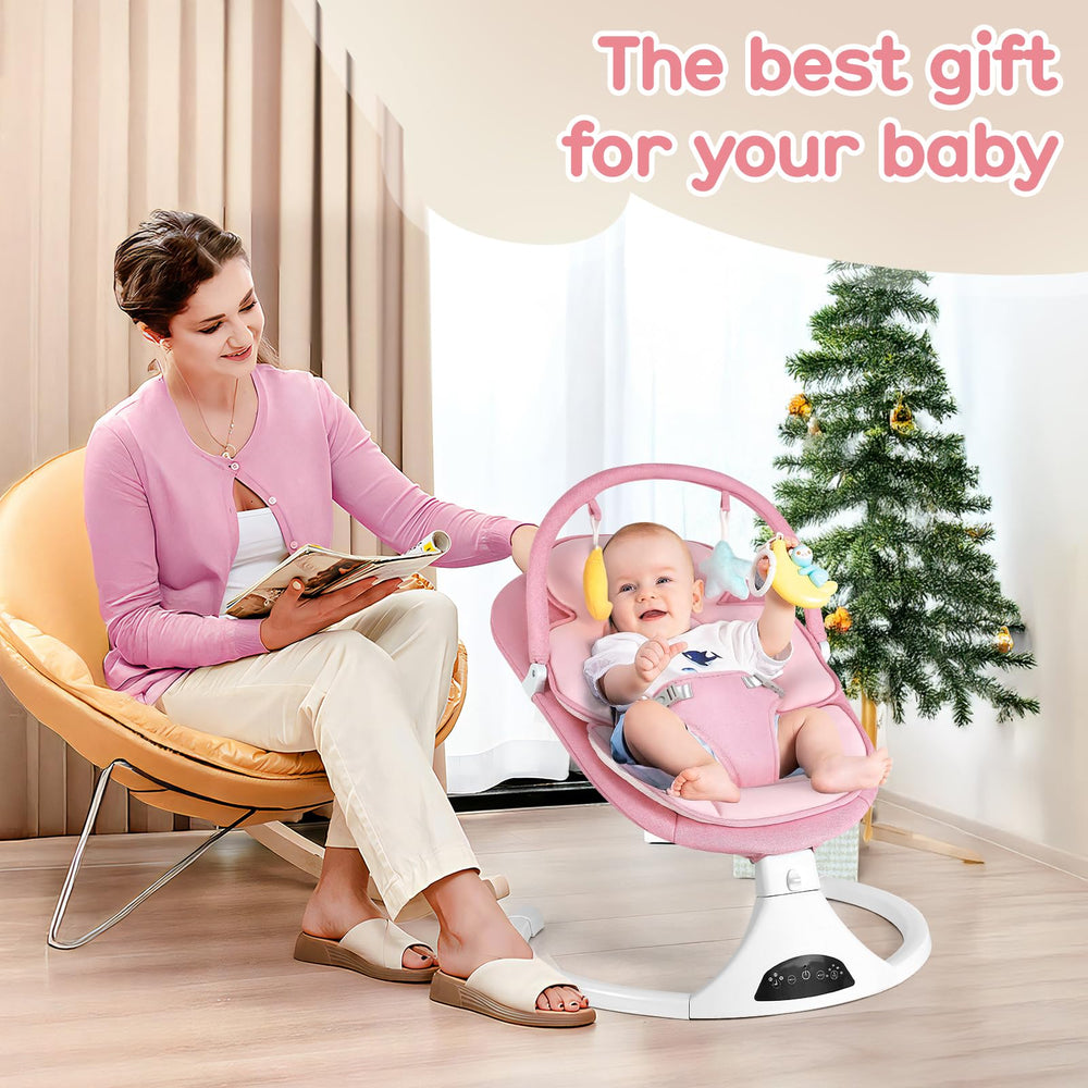 Baby Swings sturdy-base-grass-tile confirms stability on grass or tile surfaces.