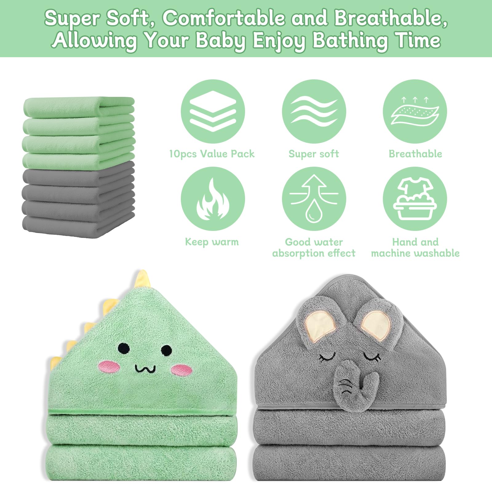 Baby towels set hooded towel 80x80 cm provides ample cover for newborns and toddlers.