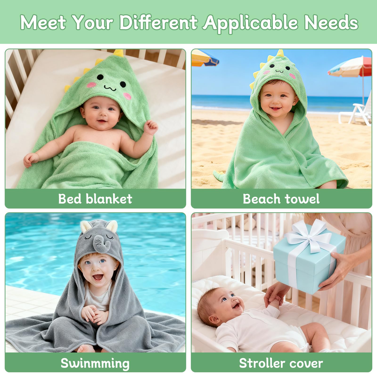 Baby towels set soft fabric closeup highlights ultra-soft, absorbent material.